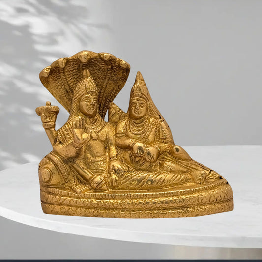 Brass Golden Vishnu Laxmi Murti for Home and Decor Show Piece for Living Room Height 13 cm Weight .8 Kg