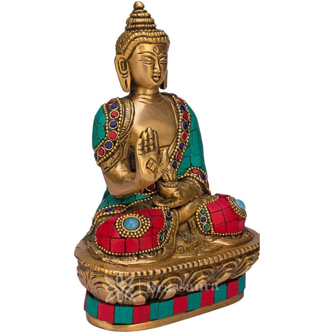 Brassaura™ Brass Buddha Vitarka Statue Multicolor Sculpture Idol