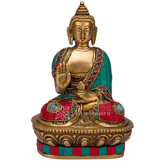 Brassaura™ Brass Buddha Vitarka Statue Multicolor Sculpture Idol