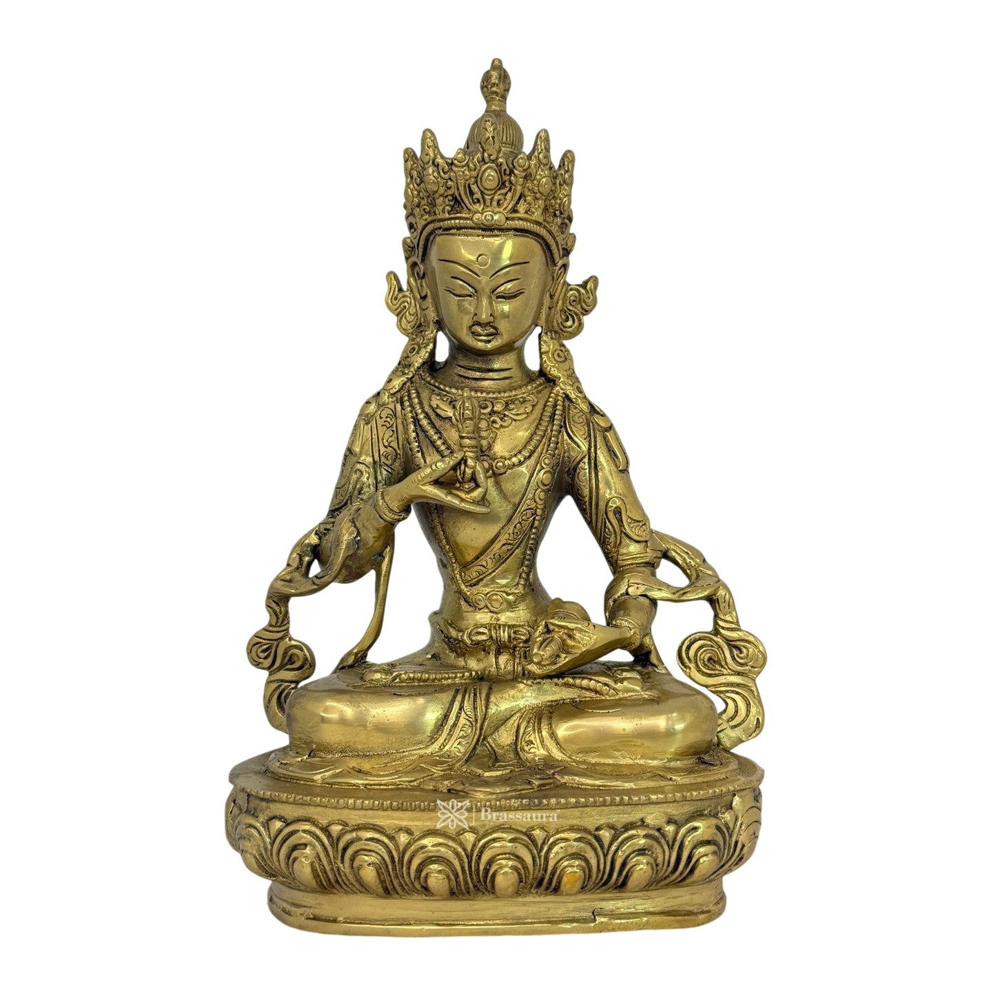 Brass Golden Dorgi Bell Buddha Sculpture Statue for Home Decor Weight 2.85 Kg Height 27 cm