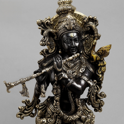 Brassaura™ Handcrafted Brass Lord Krishna with Kalpavriksha Statue – Height 36 Inches & Weight 32 Kgs