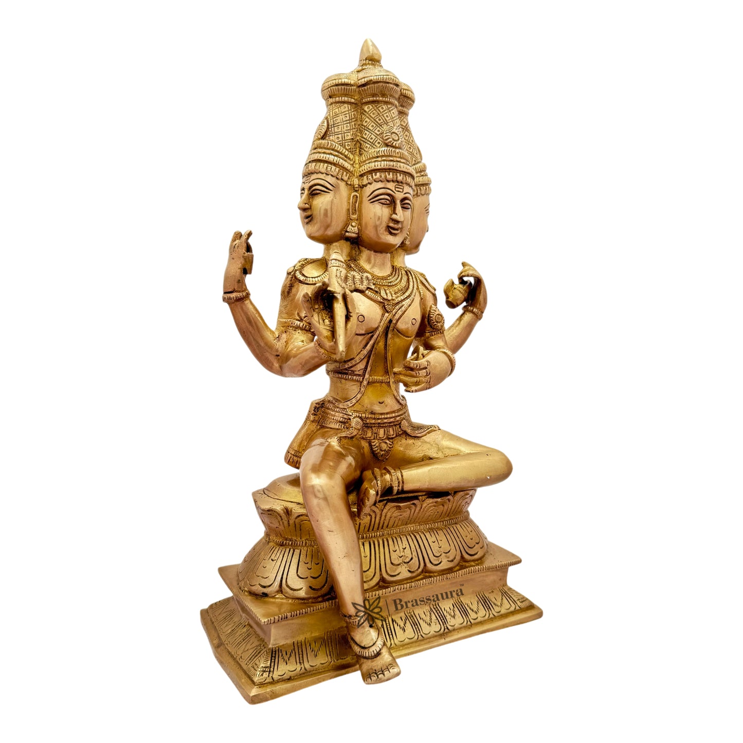 Brassaura™ Brass Golden Brahma Blessing Standing Statue for Home and Decor The Creator in Trimurti Idol with Four Head for Pooja Room Entrance Home Warming Height 45 Cm Weight 7.1 Kg