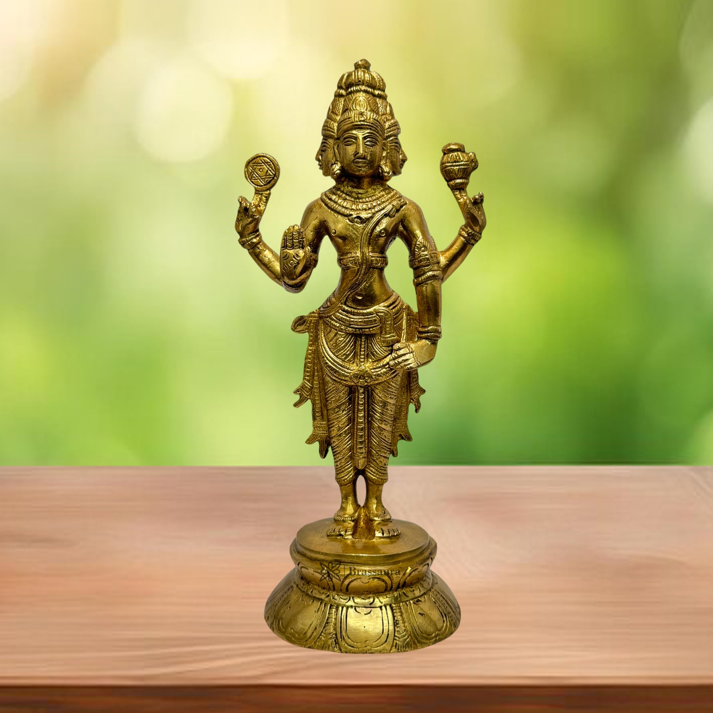 Brass Golden Brahma Blessing Standing Statue for Home and Decor The Creator in Trimurti Idol with Four Head for Pooja Room Entrance Home Warming Height 28 Cm Weight 2.2 Kg