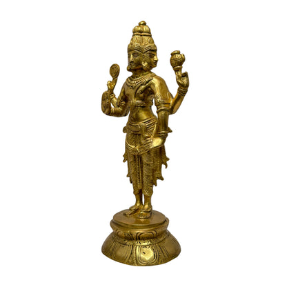 Brass Golden Brahma Blessing Standing Statue for Home and Decor The Creator in Trimurti Idol with Four Head for Pooja Room Entrance Home Warming Height 28 Cm Weight 2.2 Kg