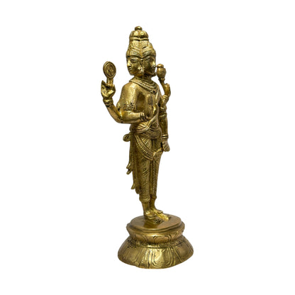 Brass Golden Brahma Blessing Standing Statue for Home and Decor The Creator in Trimurti Idol with Four Head for Pooja Room Entrance Home Warming Height 28 Cm Weight 2.2 Kg