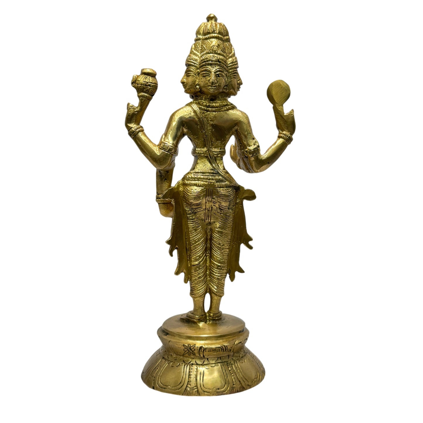 Brass Golden Brahma Blessing Standing Statue for Home and Decor The Creator in Trimurti Idol with Four Head for Pooja Room Entrance Home Warming Height 28 Cm Weight 2.2 Kg