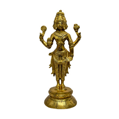 Brass Golden Brahma Blessing Standing Statue for Home and Decor The Creator in Trimurti Idol with Four Head for Pooja Room Entrance Home Warming Height 28 Cm Weight 2.2 Kg