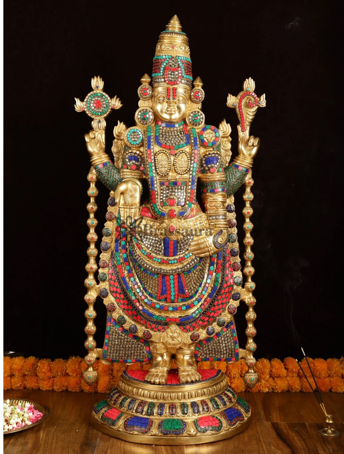 Brassaura™ Brass Lord Venkateshwara Idol with Stonework – 38 Inches, 37 Kgs