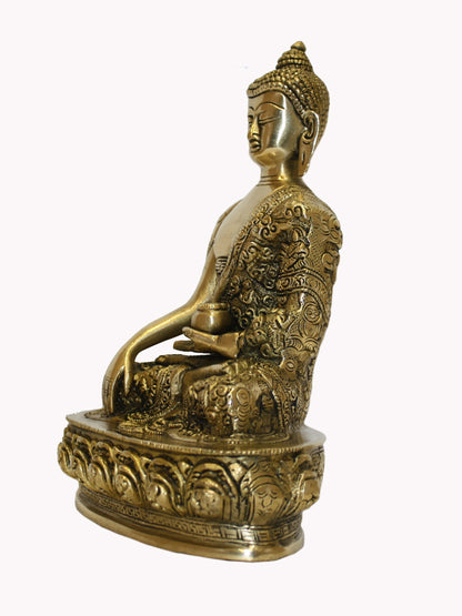 Brassaura™ Brass Sitting Buddha on chowki Statue