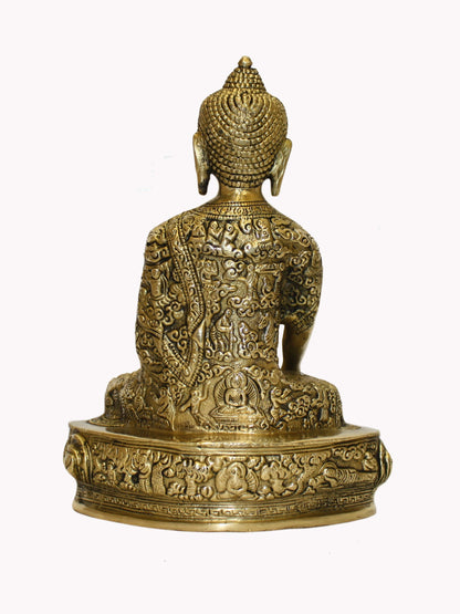 Brassaura™ Brass Sitting Buddha on chowki Statue