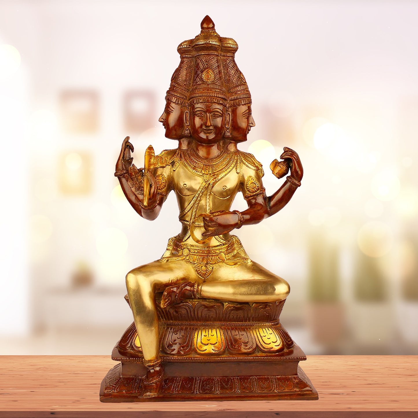 Brassaura™ Brass Brahma Dev Idol – Height 18 Inches & Weight 7.1 Kgs | Divine Brass Masterpiece for Pooja Room