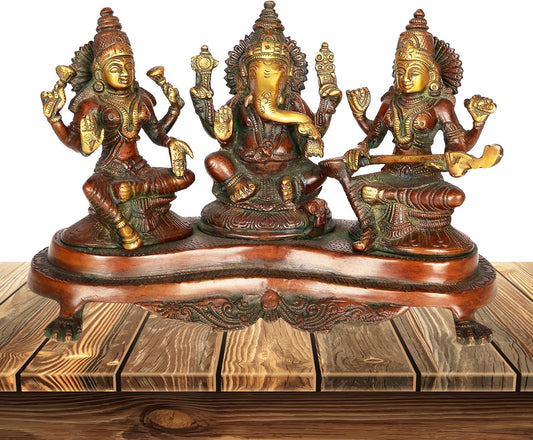 Brass Laxmi Ganesha Saraswati Murti for Home and Decor Height 20 cm Weight 3.1 Kg