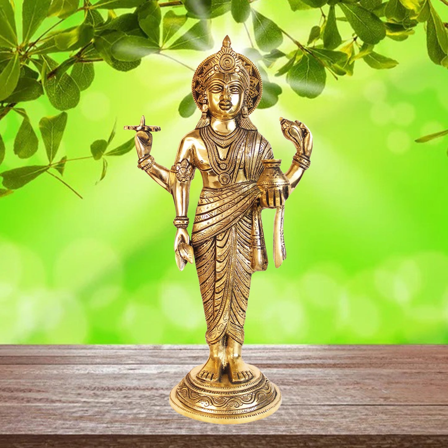 Brassaura™ Brass Dhanvantri Statue for Home and Decor Show Piece for Living Room Handmade Brass Item Artwork for Home Entrance and Good Luck Diwali Gifts Weight 3.7 Kg Height 40 cm