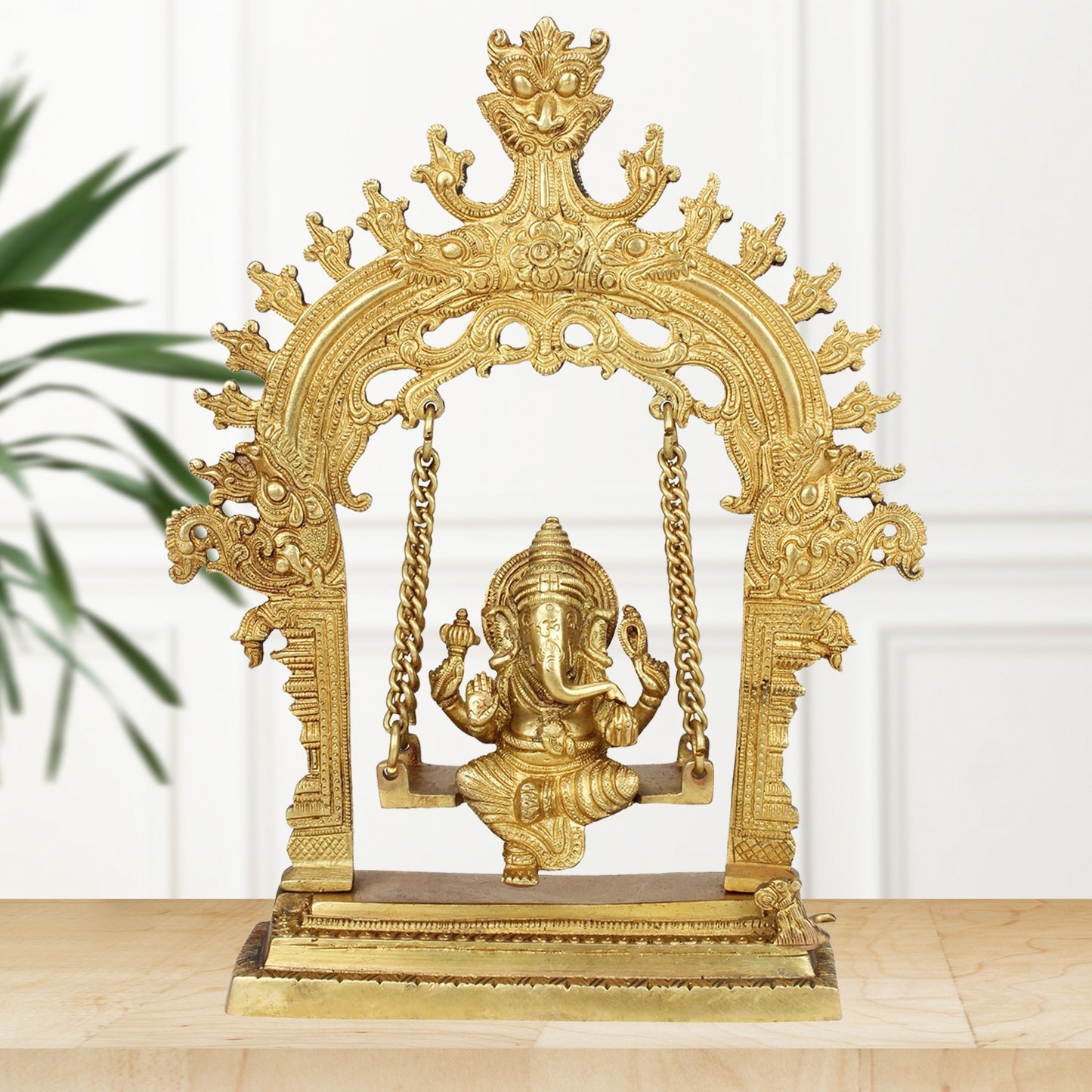 Brass Ganesha Jhula Statue For Home Decor Weight 1.7 Kg And Height 30 Cm