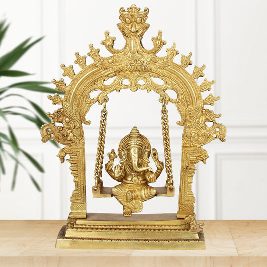 Brass Ganesha Jhula Statue For Home Decor Weight 1.7 Kg And Height 30 Cm