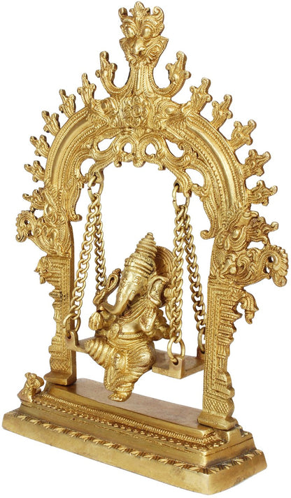 Brassaura™ Brass Swing Ganesha Jhula Statue for Home and Decor Brass Ganesh Murti for Pooja Room Ganpati Idol for Home Entrace Decor Good Luck Vastu Decoration Weight 1.7 Kg Height 30 cm