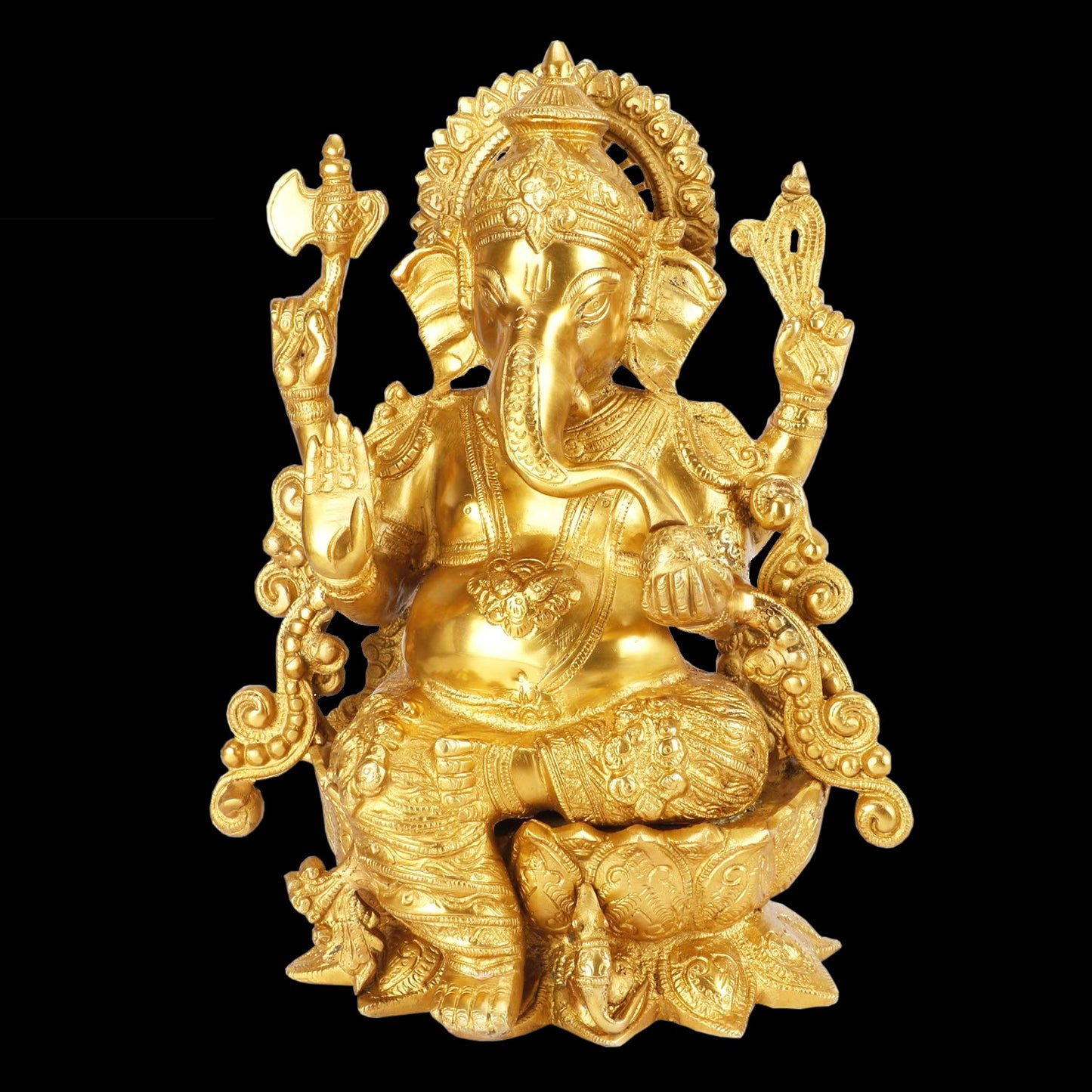 Brassaura™ Brass Ganesha Statue for Home and Decor Brass Lotus Ganesha Murti for Pooja Room Ganpati Idol for Home Entrace Decor Good Luck Vastu Decoration Weight 6.3 Kg Height 35 cm