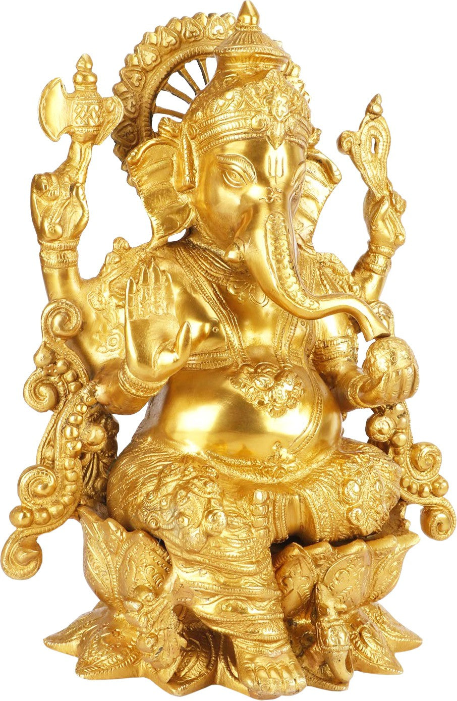 Brassaura™ Brass Ganesha Statue for Home and Decor Brass Lotus Ganesha Murti for Pooja Room Ganpati Idol for Home Entrace Decor Good Luck Vastu Decoration Weight 6.3 Kg Height 35 cm