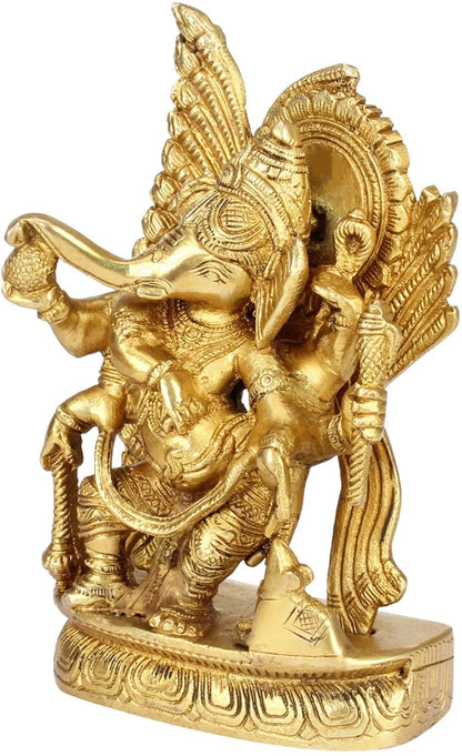 Brassaura™ Brass Small Ganesha Statue for Home and Decor Brass Ganesh Murti for Pooja Room Ganpati Idol for Home Entrace Decor Good Luck Vastu Decoration Weight 1.9 Kg Height 20 cm