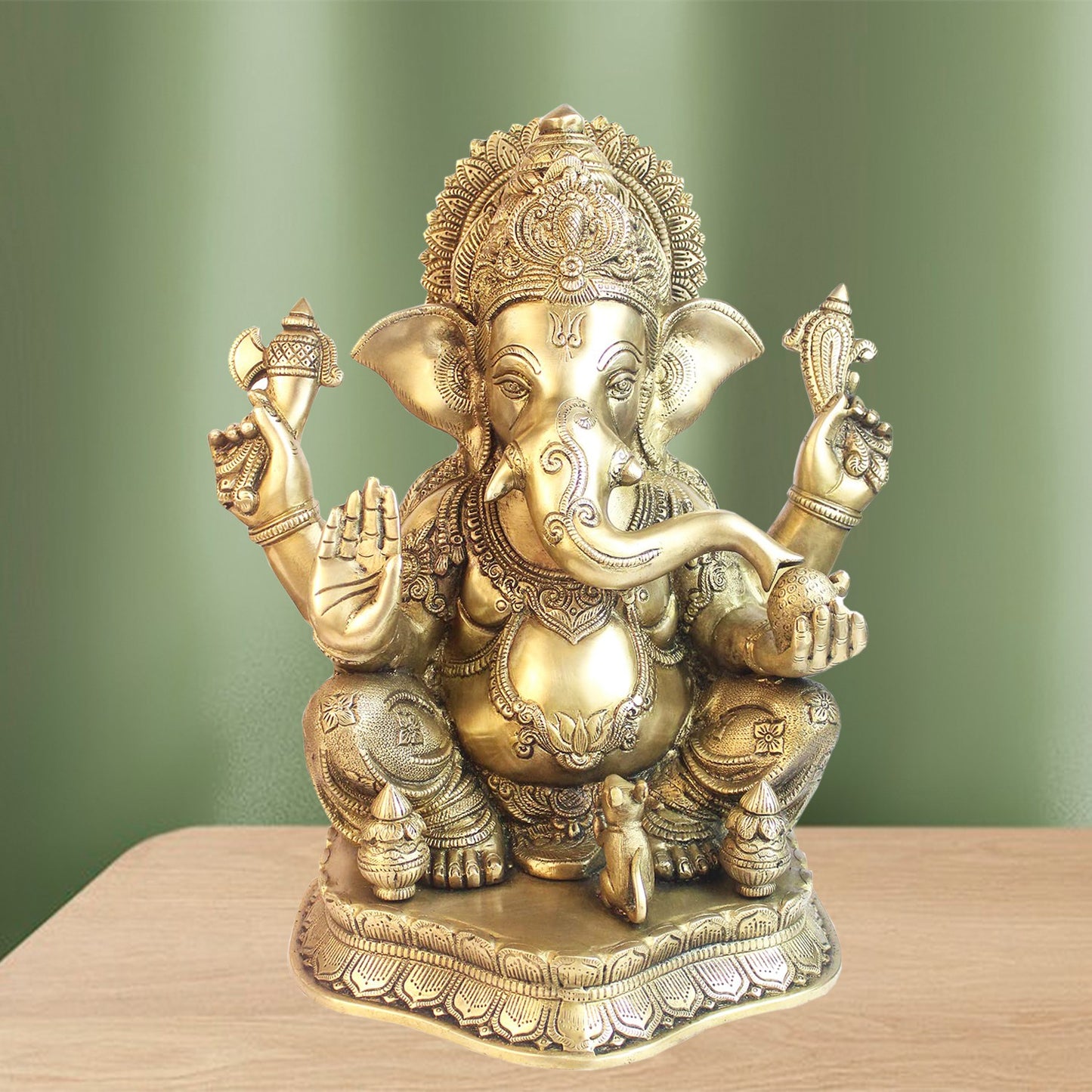 Brassaura™ Brass Ganesha Statue for Home and Decor Brass Ganesh Murti for Pooja Room Ganpati Idol for Home Entrace Decor Good Luck Vastu Decoration Weight 14 Kg Height 55 cm