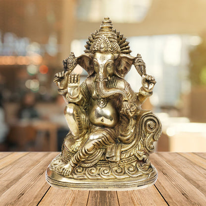 Brassaura™ Brass Chowki Ganesha Statue for Home and Decor Brass Ganesh Murti for Pooja Room Ganpati Idol for Home Entrace Decor Good Luck Vastu Decoration Weight 4.6 Kg Height 35 cm