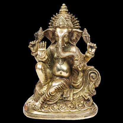 Brassaura™ Brass Chowki Ganesha Statue for Home and Decor Brass Ganesh Murti for Pooja Room Ganpati Idol for Home Entrace Decor Good Luck Vastu Decoration Weight 4.6 Kg Height 35 cm