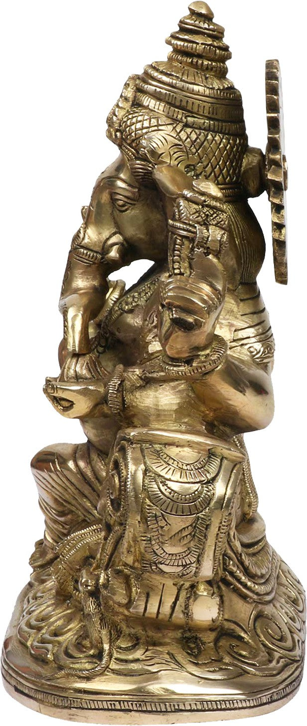 Brassaura™ Brass Chowki Ganesha Statue for Home and Decor Brass Ganesh Murti for Pooja Room Ganpati Idol for Home Entrace Decor Good Luck Vastu Decoration Weight 4.6 Kg Height 35 cm