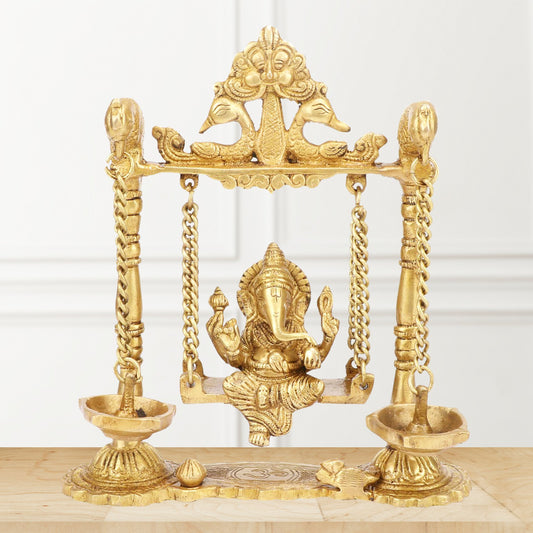 Brass Ganesha Jhula Statue For Home Decor Weight 1.7 Kg And Height 30 Cm