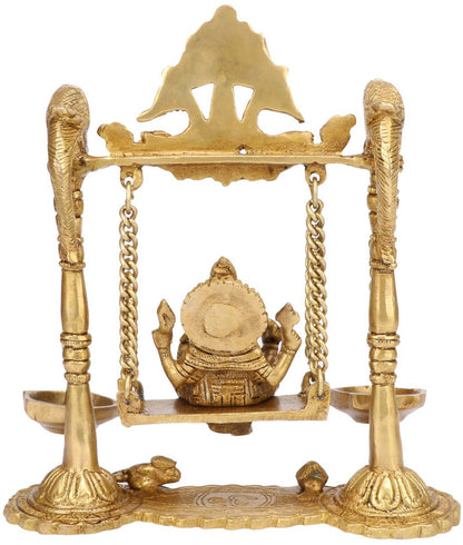 Brass Ganesha Jhula Statue For Home Decor Weight 1.7 Kg And Height 30 Cm