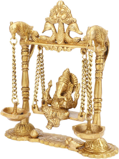 Brass Ganesha Jhula Statue For Home Decor Weight 1.7 Kg And Height 30 Cm
