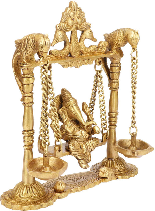Brassaura Brass Ganesha Jhula Statue for Home & Temple Décor | Height 12 Inches