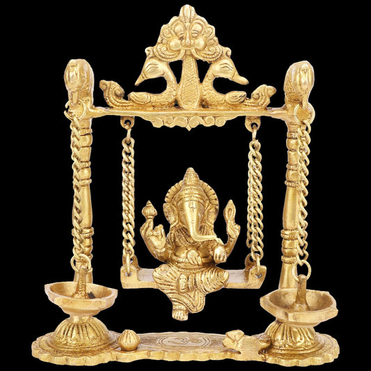 Brassaura™ Brass Ganesha Jhula Statue for Home & Temple Décor | Height 12 Inches & Weight 1.7 Kgs