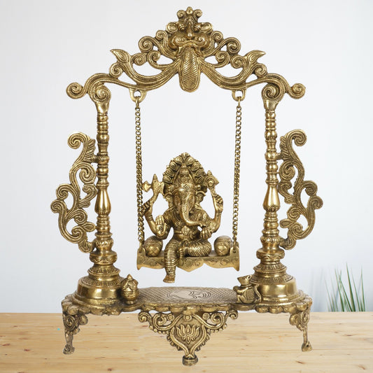 Brass Ganesha Jhula Statue For Home Decor Weight 7.8 Kg And Height 55 Cm