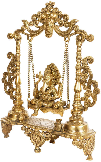Brass Ganesha Jhula Statue For Home Decor Weight 7.8 Kg And Height 55 Cm