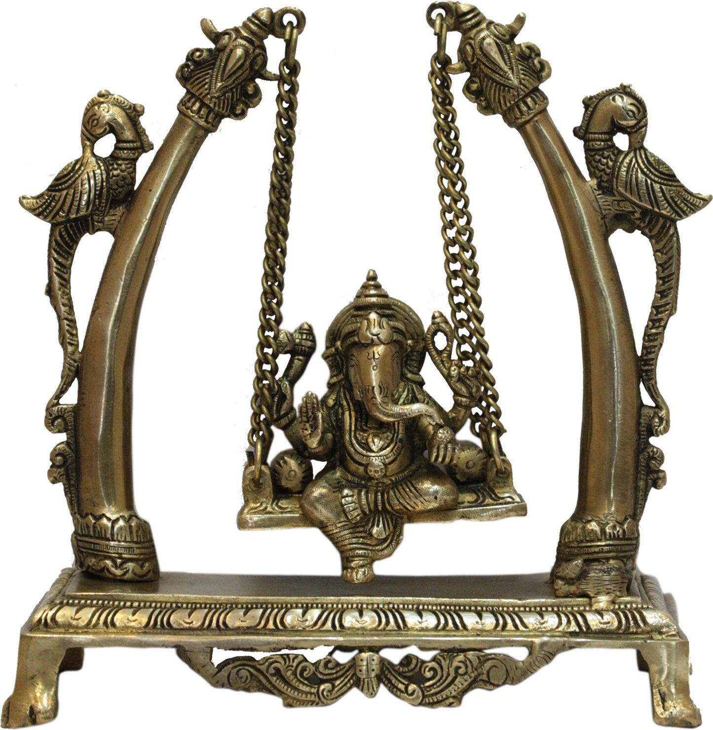 Brass Ganesha Jhula Statue For Home Decor Weight 2.93 Kg And Height 25 Cm