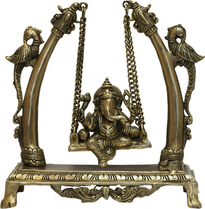 Brass Ganesha Jhula Statue For Home Decor Weight 2.93 Kg And Height 25 Cm