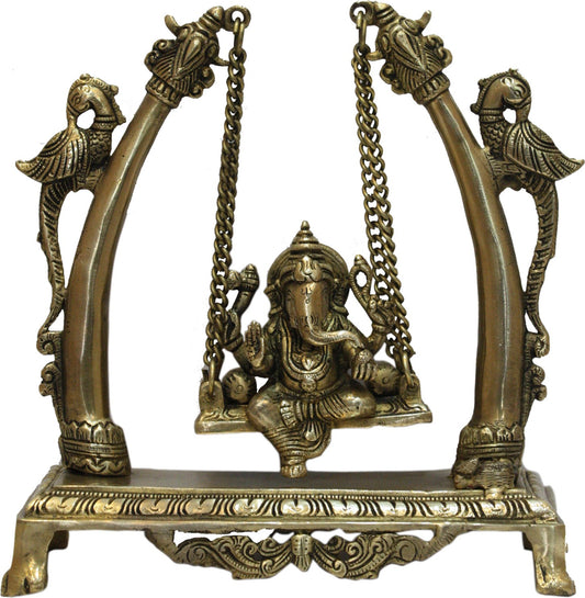 Brass Ganesha Jhula Statue For Home Decor Weight 2.93 Kg And Height 25 Cm