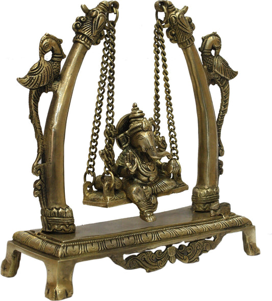 Brassaura Elegant Brass Ganesha Jhula for Home & Temple Décor | Height 9.8 Inches