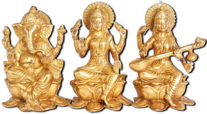 Brass Laxmi Ganesha Saraswati Murti for Home and Decor Show Piece for Living Room Height 10 cm Weight 10.36 Kg