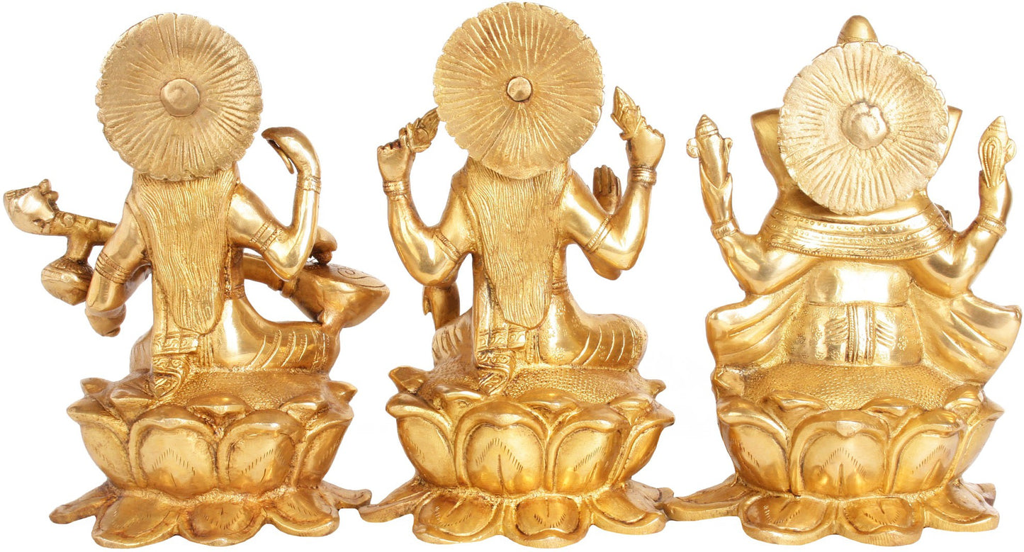 Brass Laxmi Ganesha Saraswati Murti for Home and Decor Show Piece for Living Room Height 10 cm Weight 10.36 Kg