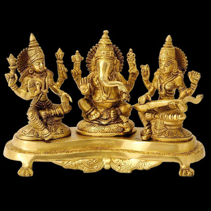 Brass Laxmi Ganesha Saraswati Murti for Home and Decor Height 20 cm Weight 3.1 Kg