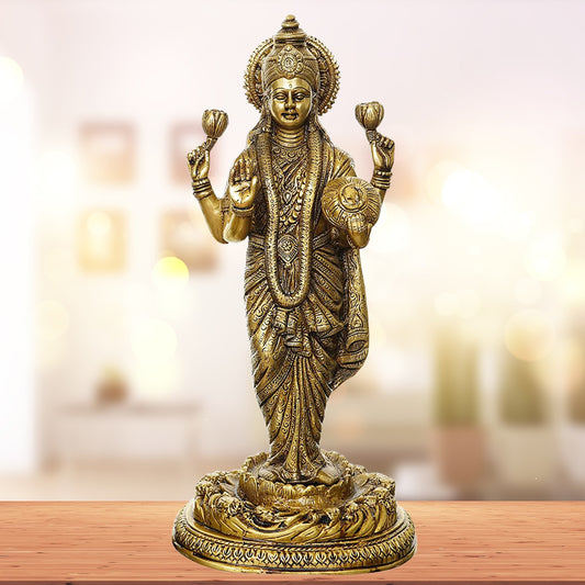 Goddess Maa Laxmi Idol Brass Statue Standing in Lotus Height 45 cm Weight 7 Kg