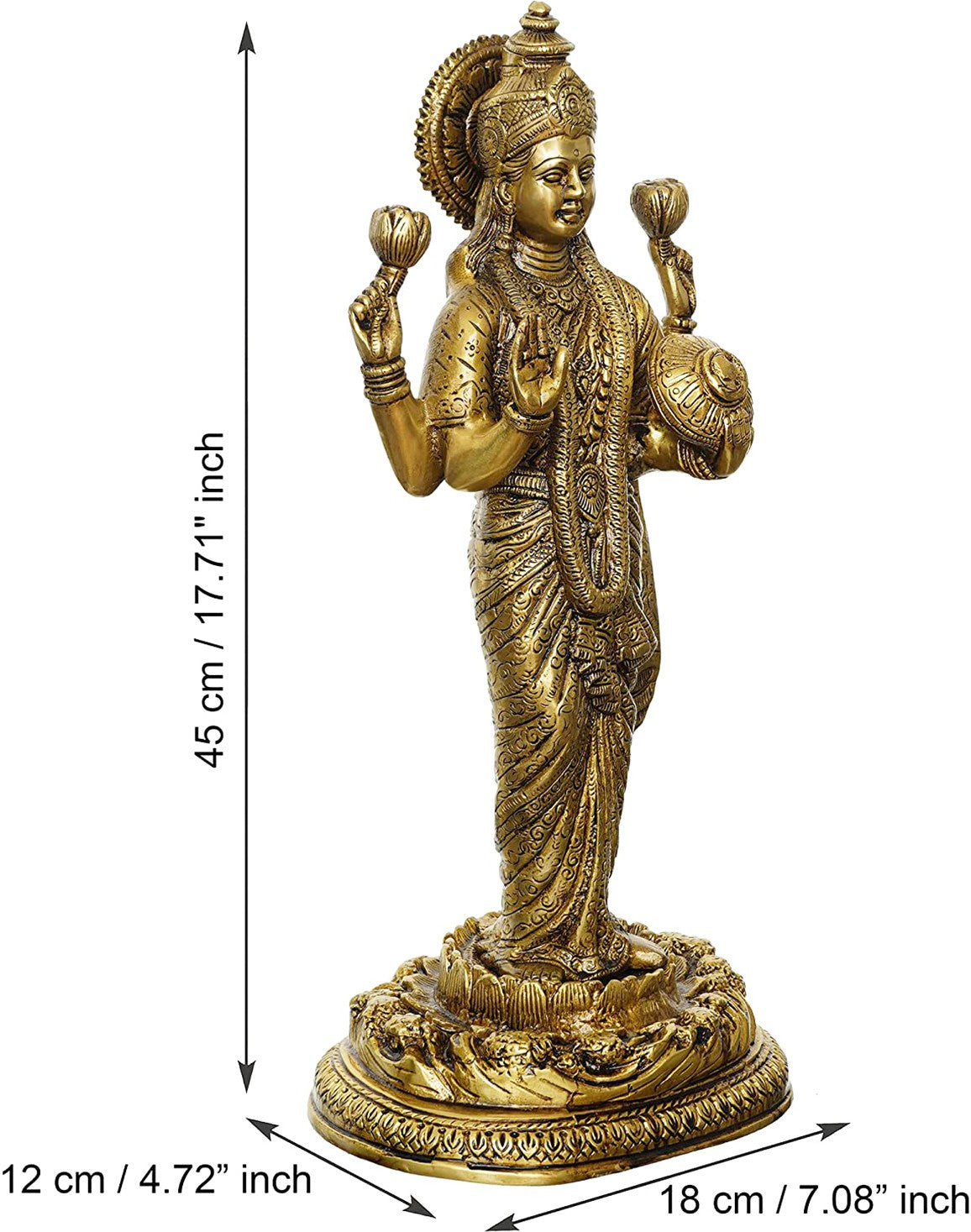 Goddess Maa Laxmi Idol Brass Statue Standing in Lotus Height 45 cm Weight 7 Kg