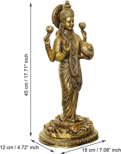 Goddess Maa Laxmi Idol Brass Statue Standing in Lotus Height 45 cm Weight 7 Kg