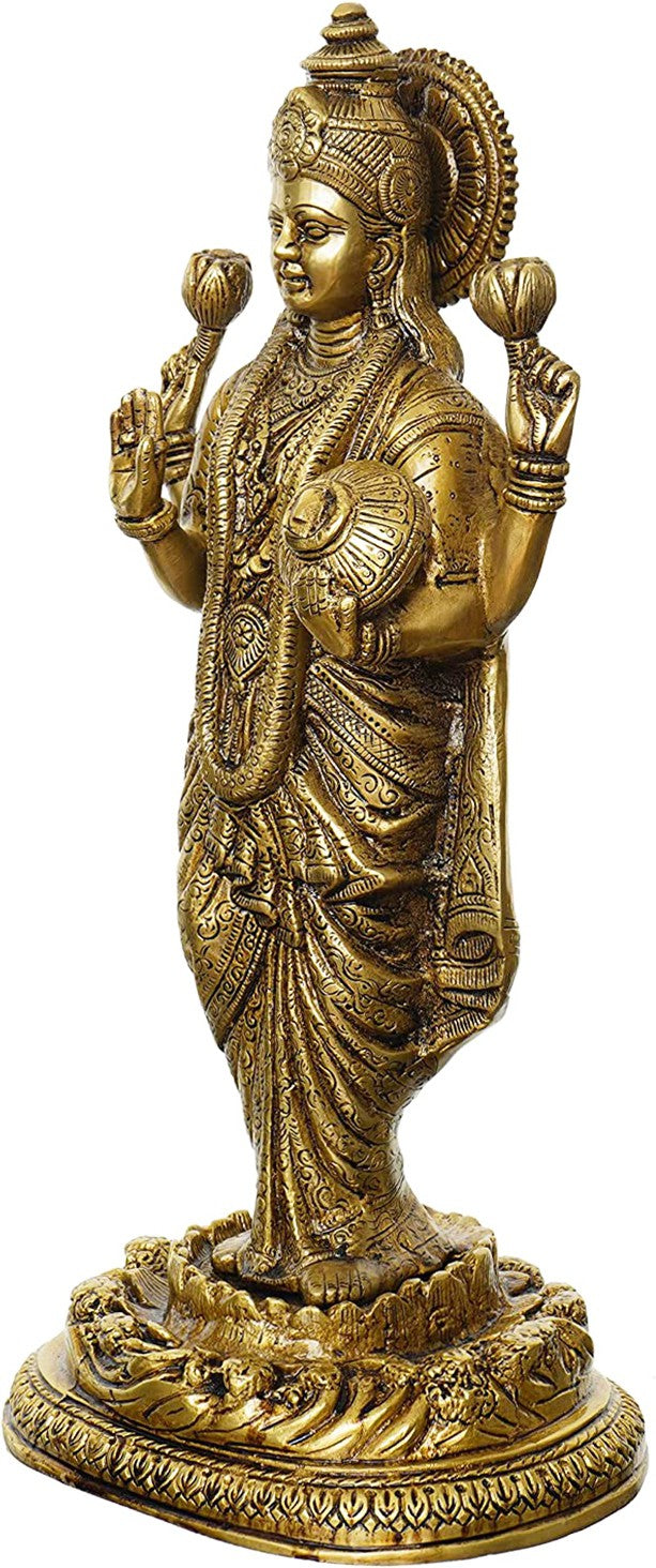 Goddess Maa Laxmi Idol Brass Statue Standing in Lotus Height 45 cm Weight 7 Kg