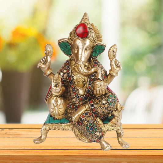 Brass Ganesha Chowki Murti for Home Decor Height 30 cm Weight 3 Kg