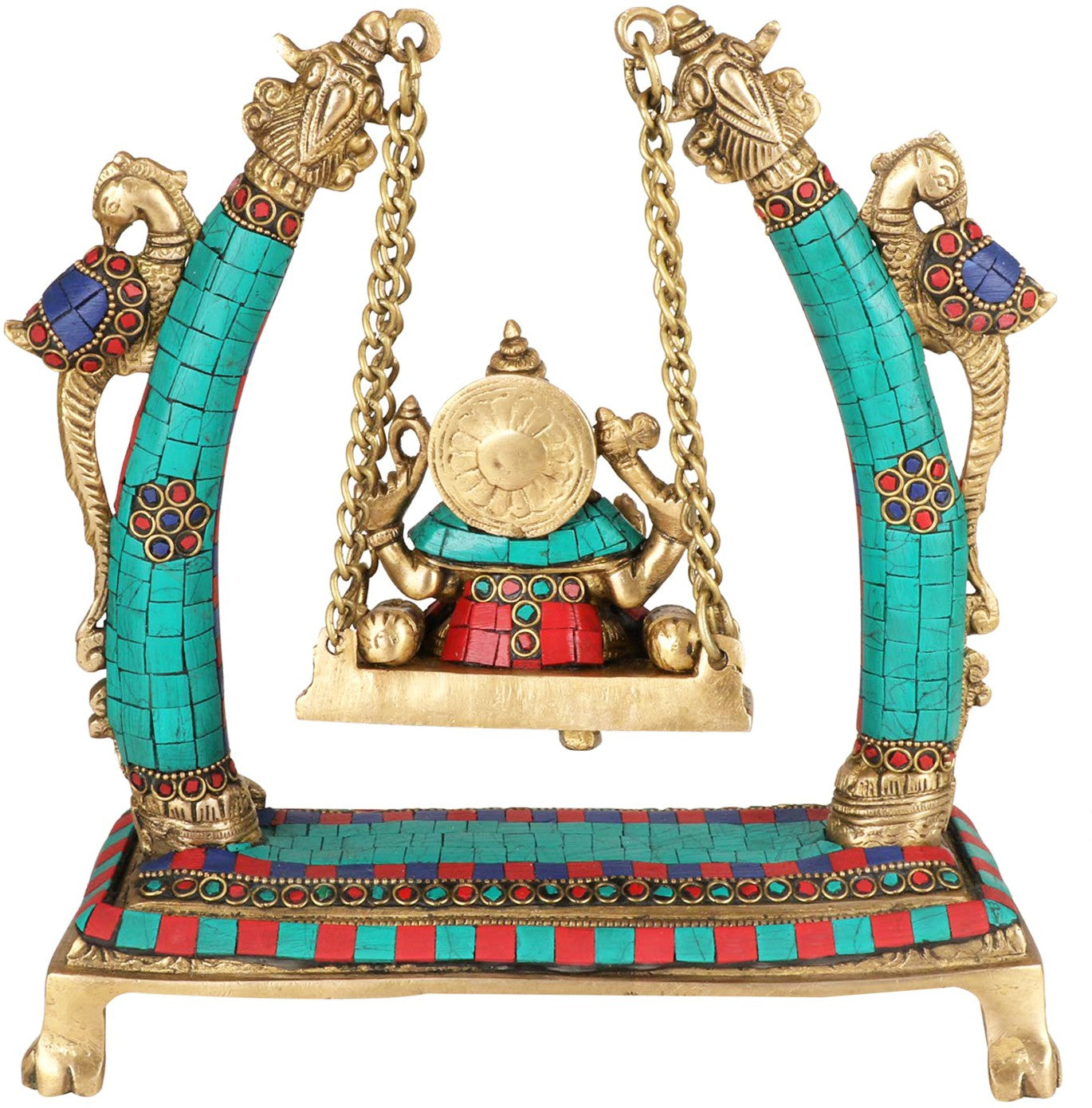 Brass Gem Stone Work Ganesha Jhula Statue For Home Decor Weight 3 Kg And Height 30 Cm
