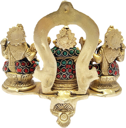 Brass Gem Stone Work Laxmi Ganesha Saraswati Murti for Home and Decor Show Piece for Living Room Height 25 cm Weight 1.35 Kg