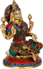 Brass Gem Stone Work Sitting Laxmi MATA On Chowki Murti for Home and Decor Height 24 cm Weight 3.44 Kg