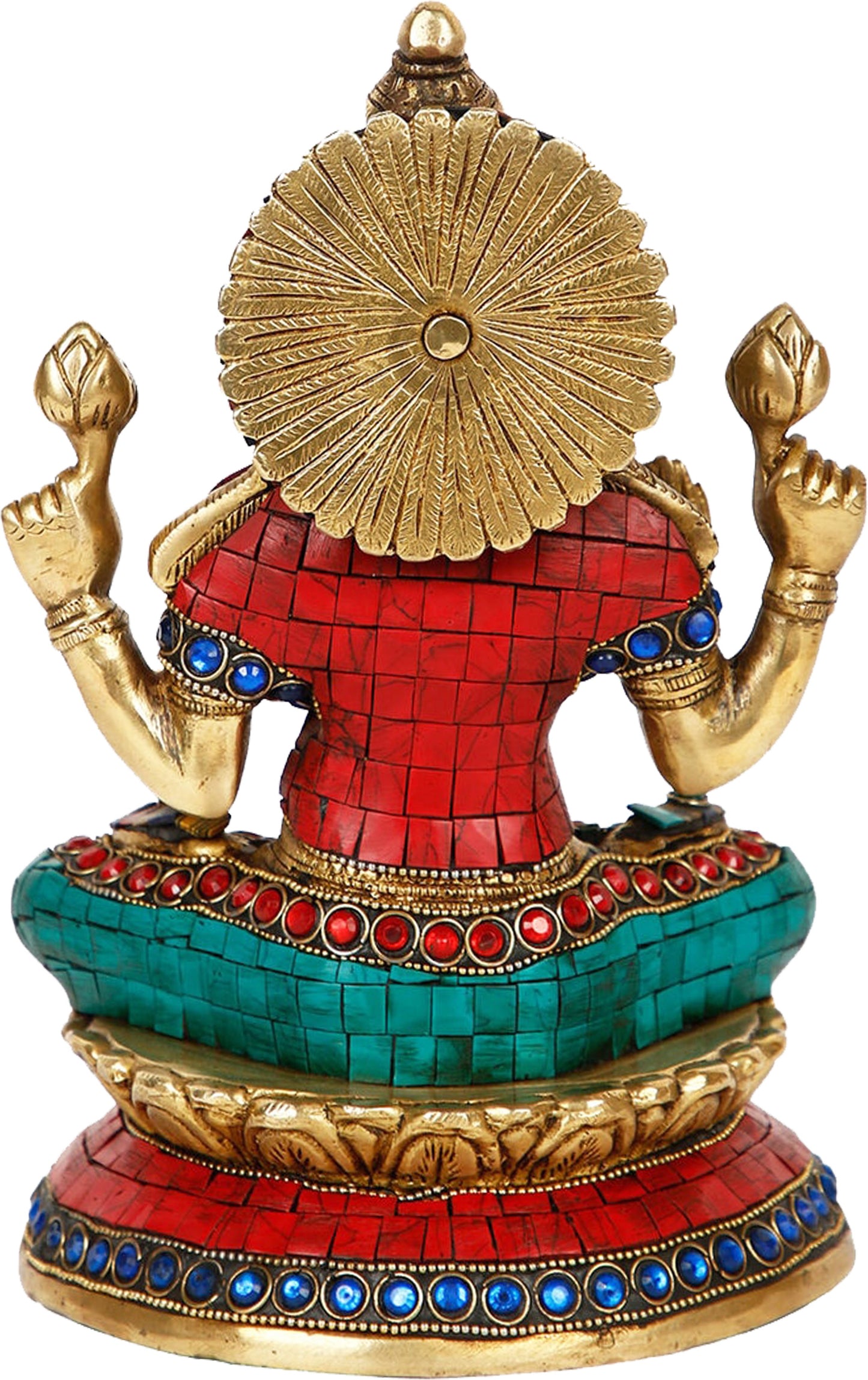 Brass Gem Stone Work Sitting Laxmi MATA On Chowki Murti for Home and Decor Height 24 cm Weight 3.44 Kg